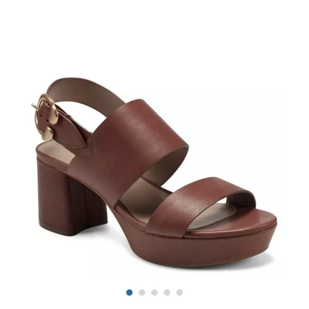 Aerosoles Camera Comfortable Slingback Platform Sandal Cognac Leather Sz 10